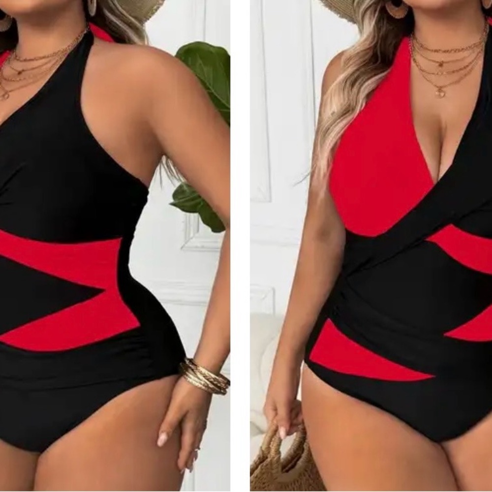 Source Unknown Red and Black One-Piece Swimsuit